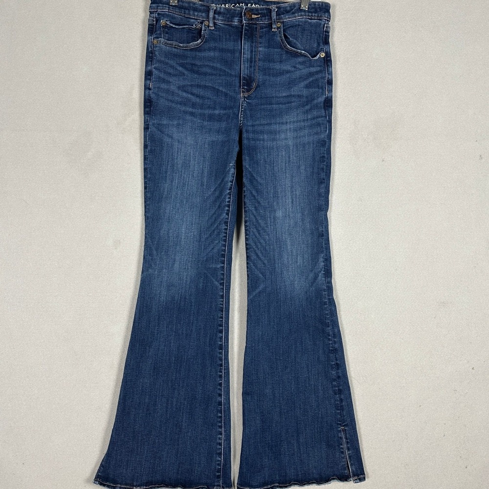 American Eagle Jeans Womens 12 Super Hi-Rise Flare Blue Next Level Stretch EUC